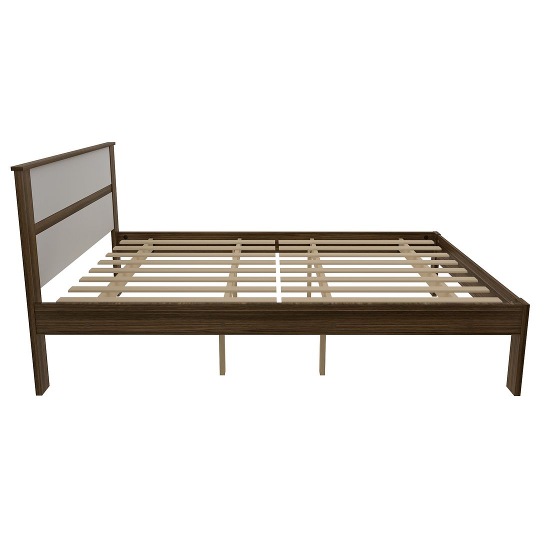 Cama de Casal Tradicional 138x188cm MDP Nogal/Branco Eucalipto Até 260kg Tecnomobili