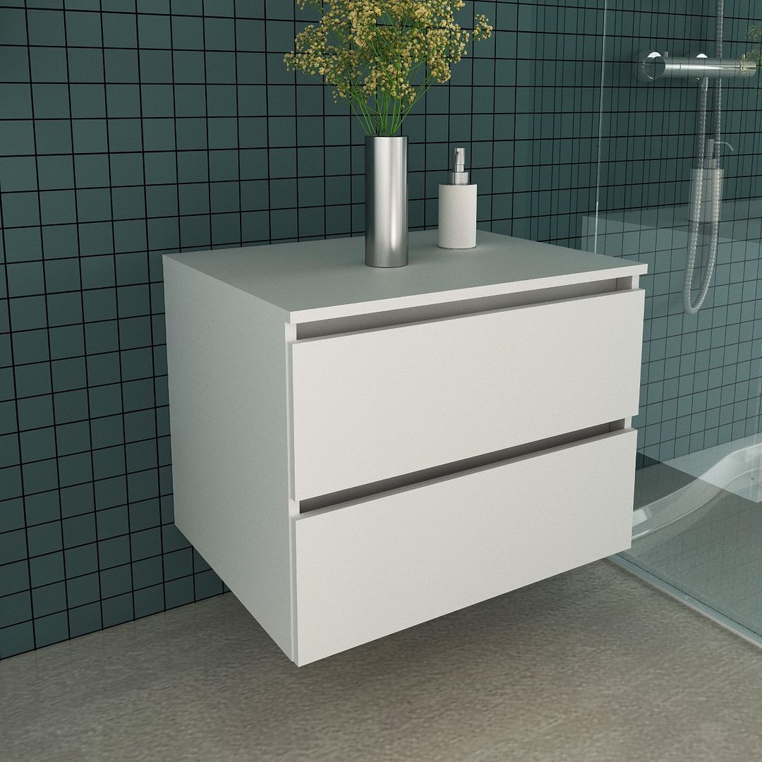 Balcão Gabinete para Banheiro Suspenso 60cm com 2 Gavetas MDP Branco Tecnomobili