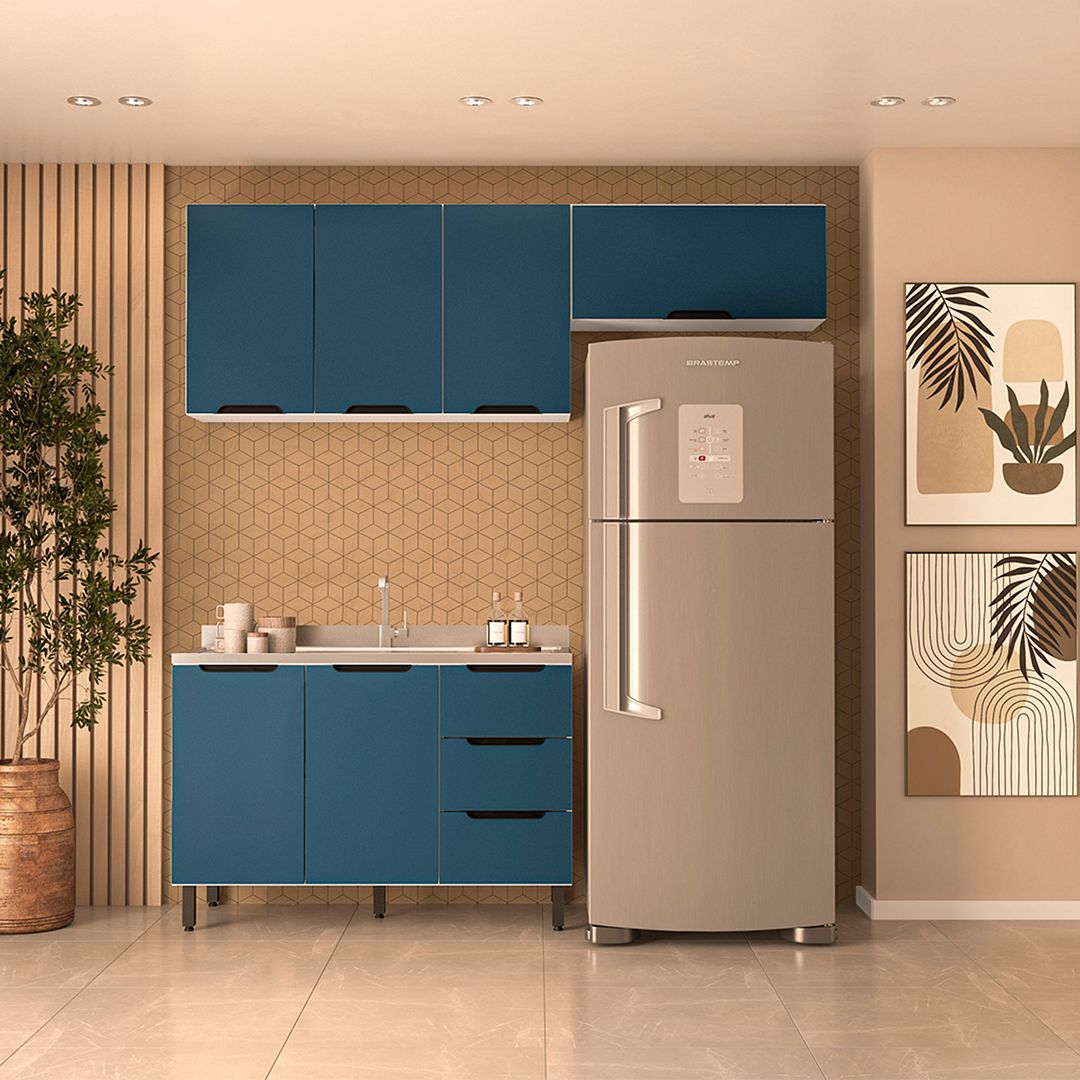 Cozinha Completa 3 Peças 225x200cm Com Corrediça Telescópica Em Mdp/mdf Politorno