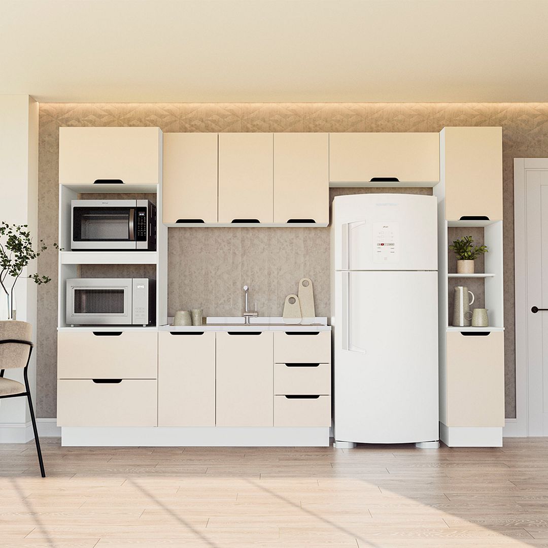 Cozinha Completa 5 Peças 225x310cm Com Amplo Espaço E Pintura Uv Em Mdp/mdf Politorno