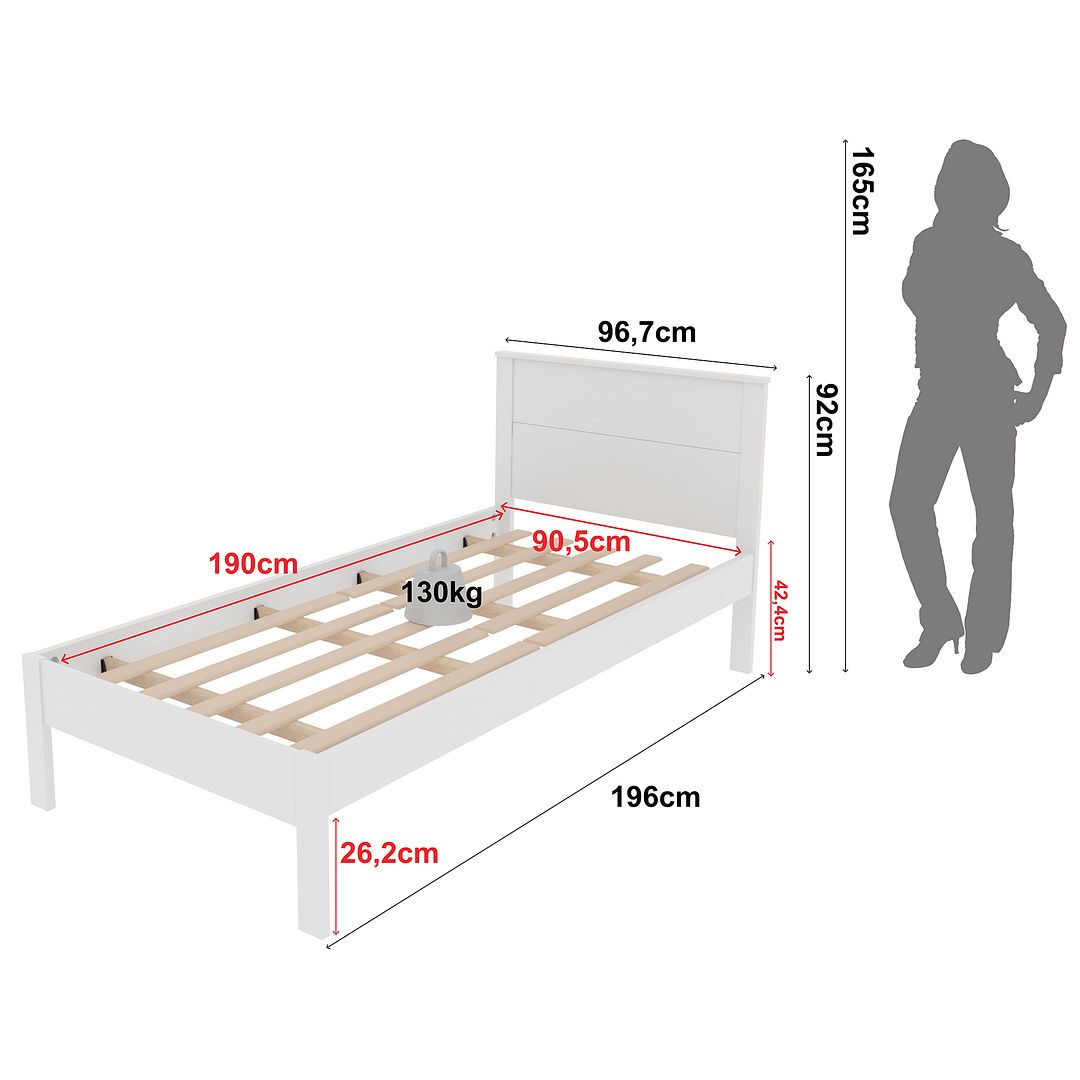 Cama de Solteiro Tradicional para Colchão 88cm MDP Branca Tecnomobili