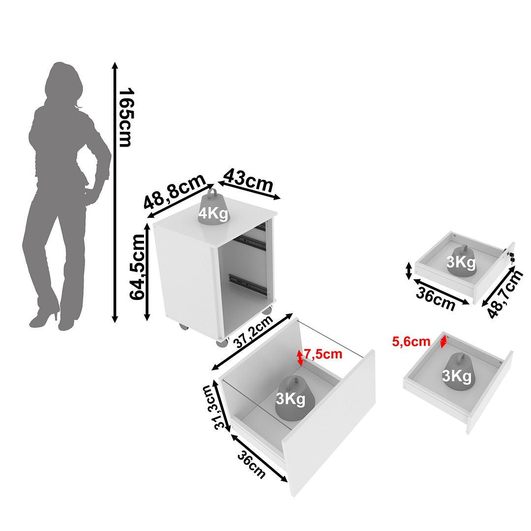 Conjunto de Escritório com Mesa 136cm em L e Gaveteiro com Chave e Rodinhas MDP Branco Tecnomobili
