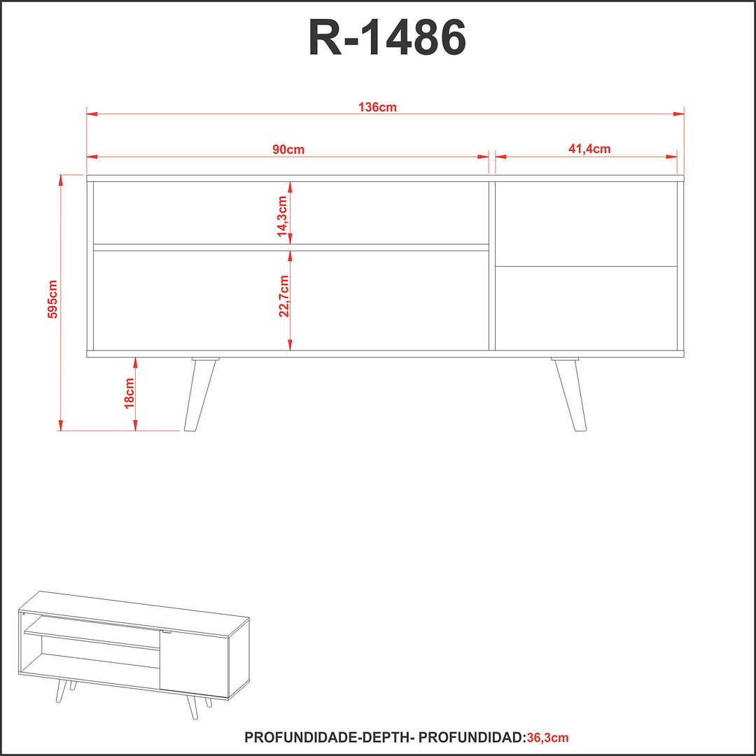 Rack para TV até 42 Polegadas com 1 Porta Lateral MDP Amêndoa/Marmore/Branco Tecnomobili