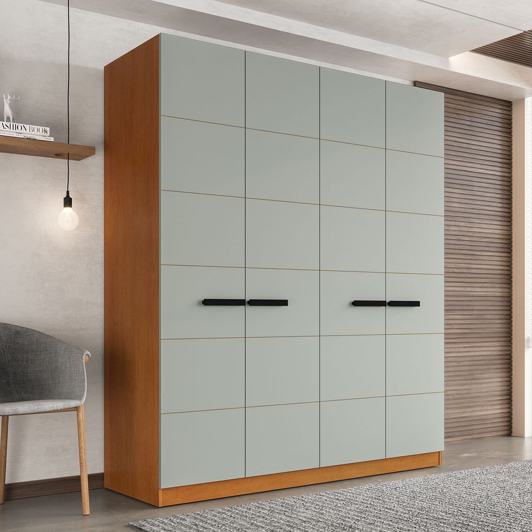 Guarda-Roupa 4 Portas 4 Gavetas 161cm Com Design Sofisticado E Acabamento Em Pintura Uv Em Mdp/mdf Politorno