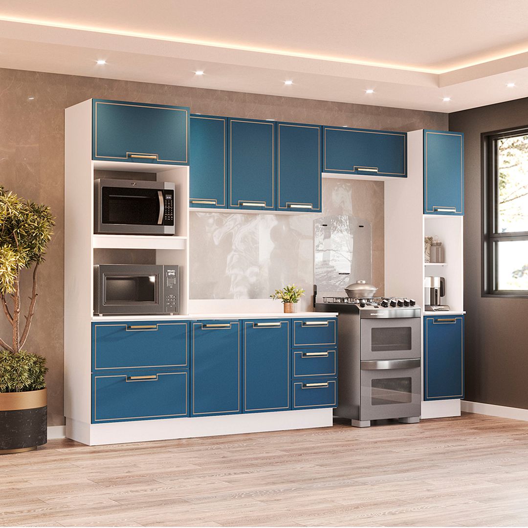 Cozinha Completa 5 Peças 225x310cm Com Torre Quente E Design Moderno Em Mdp/mdf Politorno