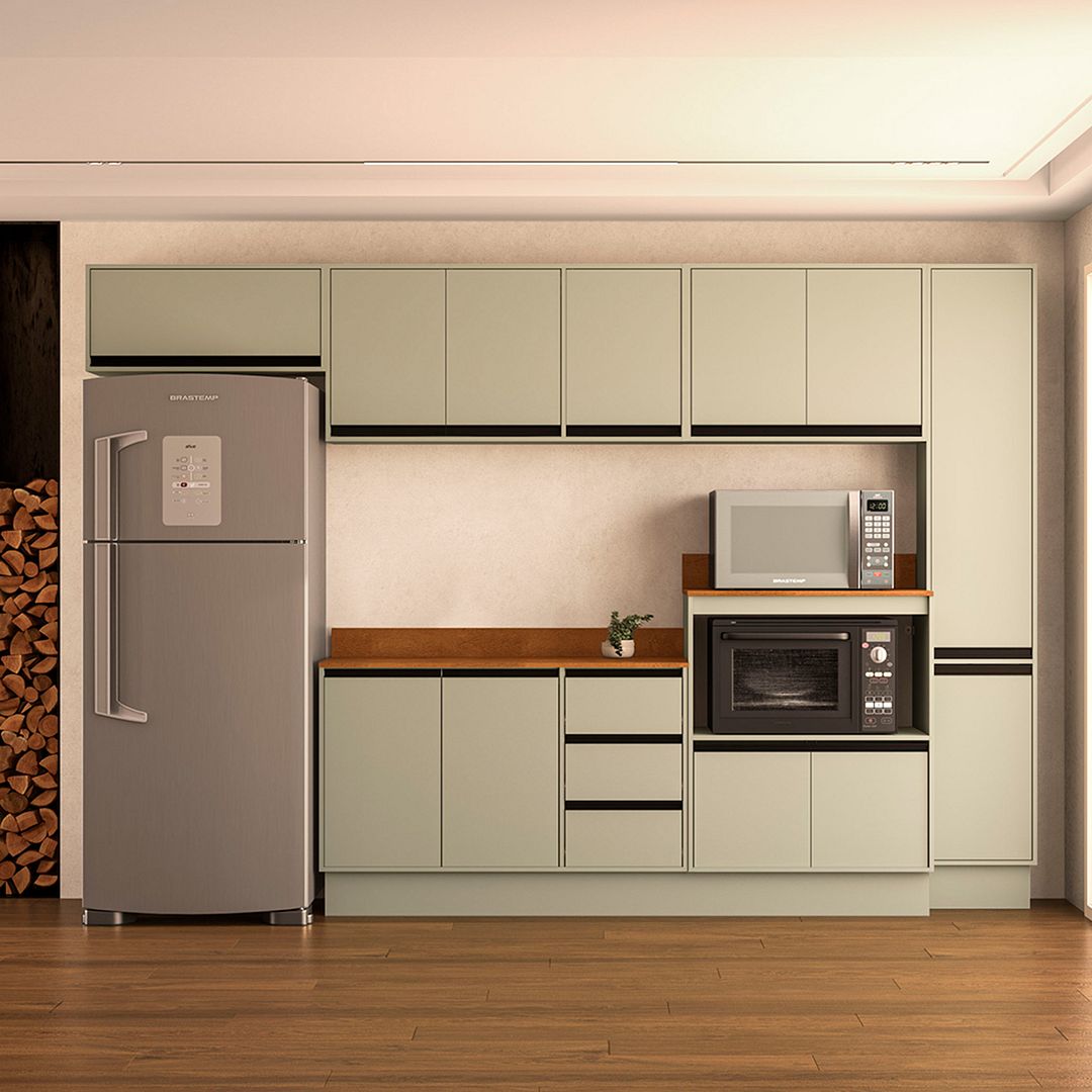Cozinha Completa 6 Peças 214x317cm Com Amplo Espaço E Pintura Uv Em Mdp Politorno