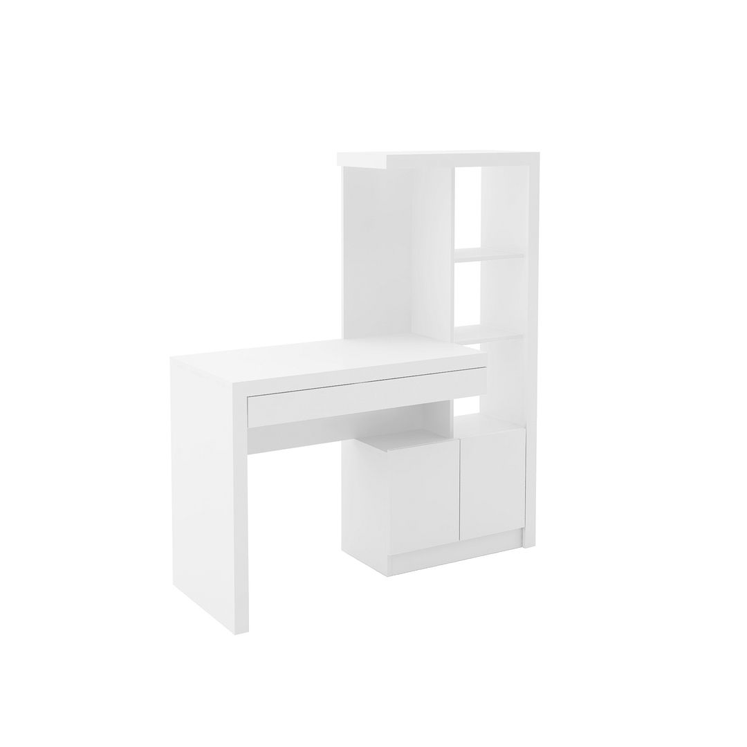 Escrivaninha Estante com 2 Portas e 1 Gaveta Funcional MDP Branco Tecnomobili