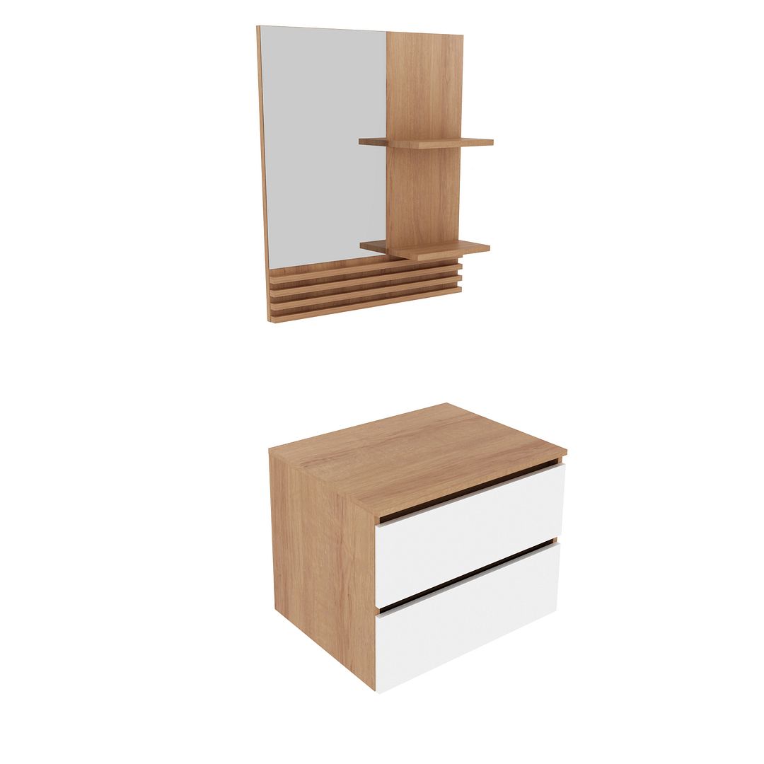 Conjunto de Banheiro com Balcão Gabinete Suspenso e Espelho Suspenso 60cm com 2 Prateleiras  MDP Tecnomobili