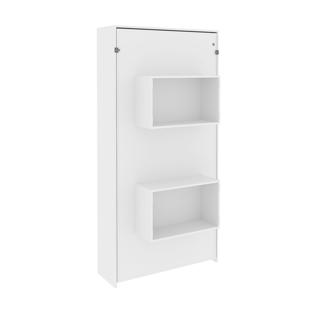 Cama Articulada Vertical Solteiro de Parede com 2 Nichos MDP em 2 Branco Até 110kg Tecnomobili