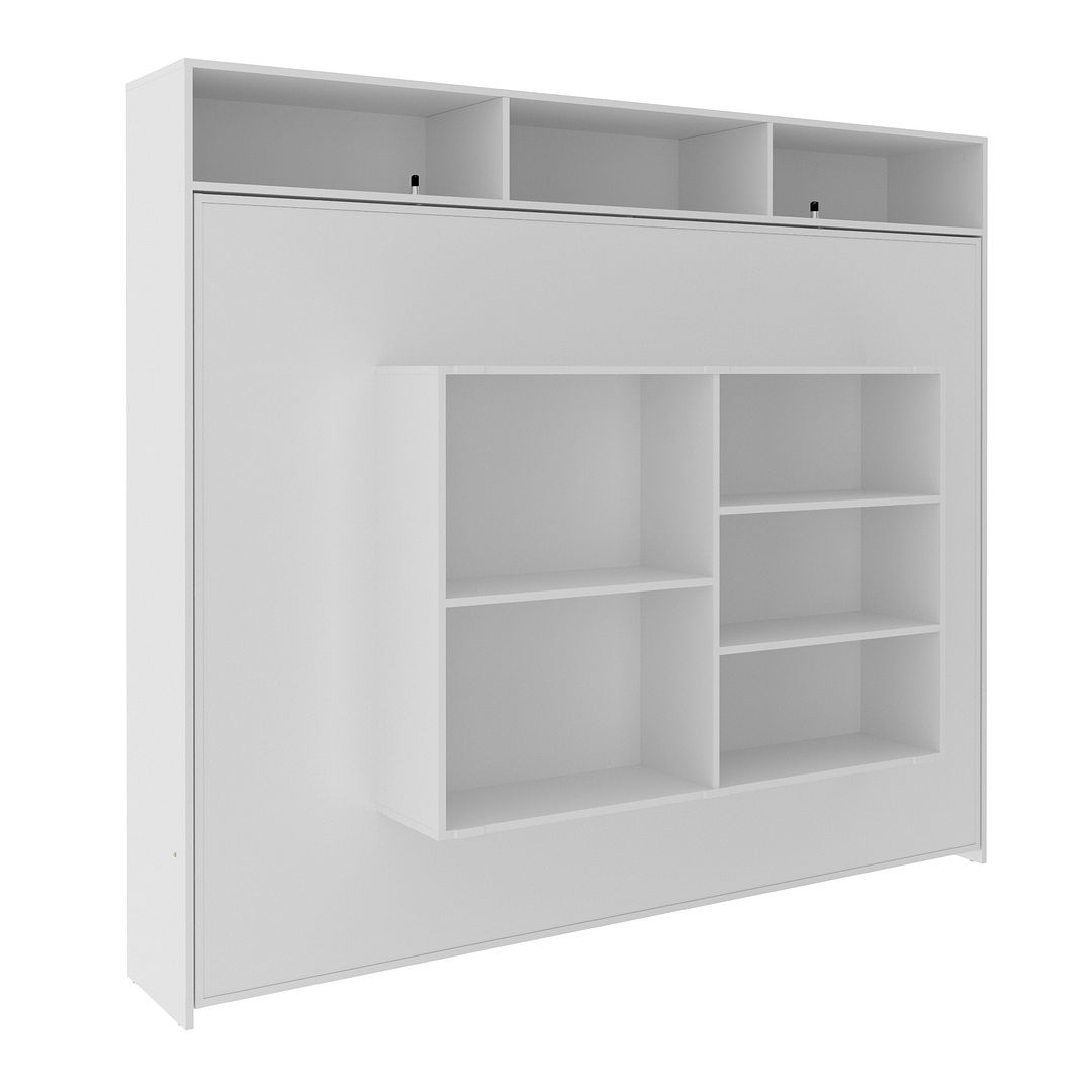 Cama Articulada Horizontal Casal de Parede com Nichos e Prateleiras MDP Branco Até 240kg Tecnomobili