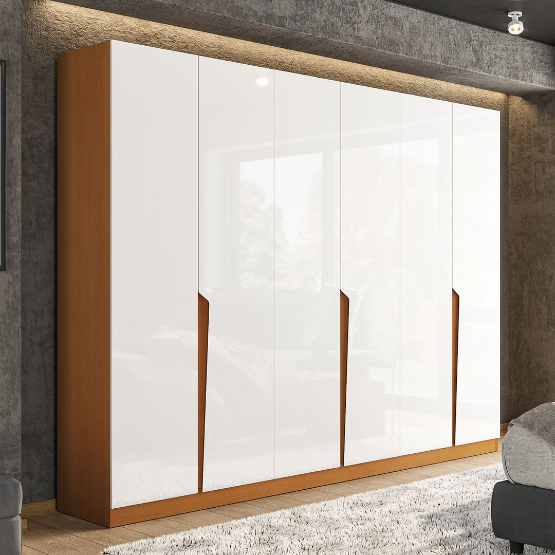 Guarda-Roupa 6 Portas 4 Gavetas 242cm Com Corrediça Telescópica Em Mdp/mdf Politorno