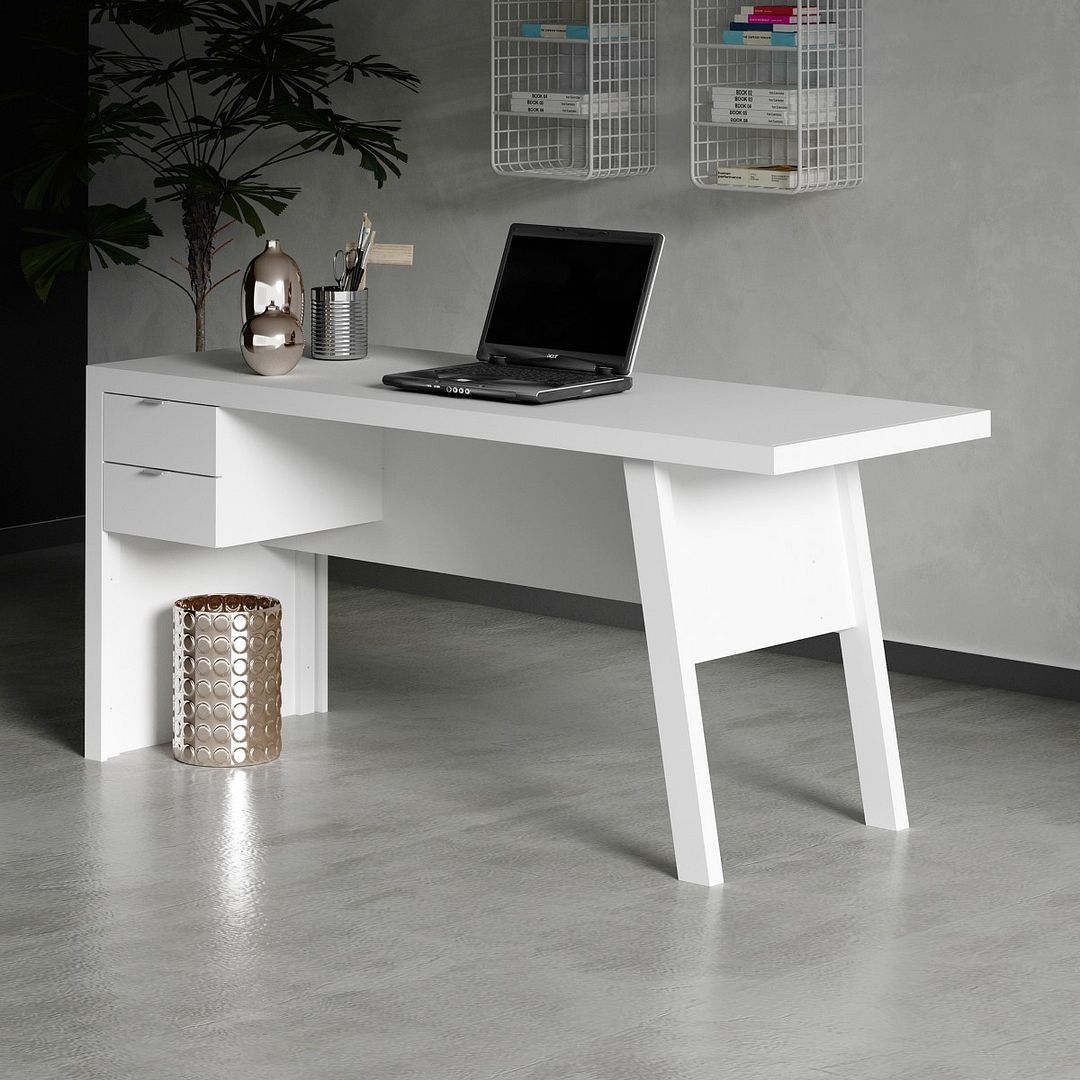 Mesa para Escritório 163cm com 2 gavetas MDP Branco Tecnomobili