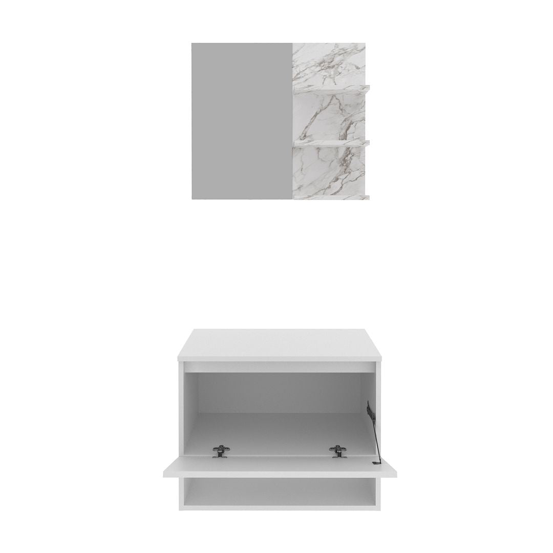 Conjunto de Banheiro com Balcão Gabinete Suspenso 1 Porta e Espelho Suspenso com 3 Prateleiras MDP Branco Tecnomobili