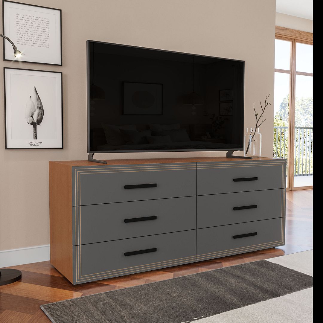 Cômoda 6 Gavetas 150cm Com Detalhes Usinados E Corrediça Telescópica Em Mdp/mdf Politorno