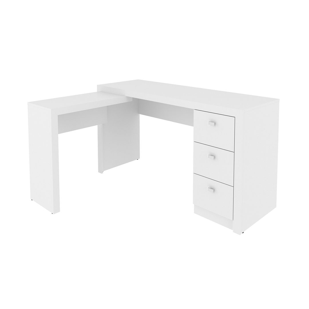 Mesa para Escritório com Apoio Lateral e 3 Gavetas MDP Branco Tecnomobili