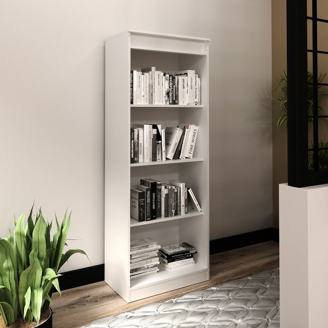 Conjunto de Escritório com Estante 4 Prateleiras, Escrivaninha com 2 Gavetas e Gaveteiro MDP Branco Tecnomobili