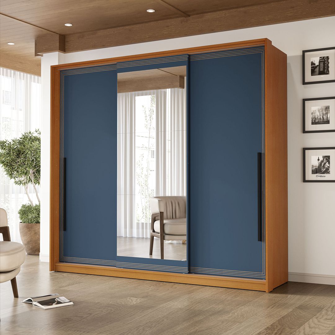 Guarda-Roupa 3 Portas 4 Gavetas 220cm Com Detalhes Usinados E Corrediça Telescópica Em Mdp/mdf Politorno
