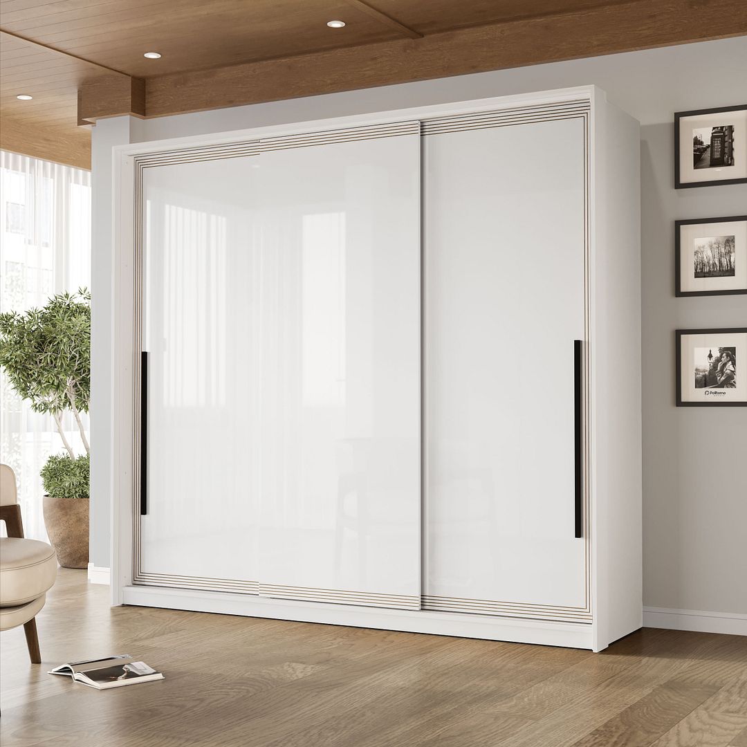 Guarda-Roupa 3 Portas 4 Gavetas 220cm Com Detalhes Usinados E Corrediça Telescópica Em Mdp/mdf Politorno