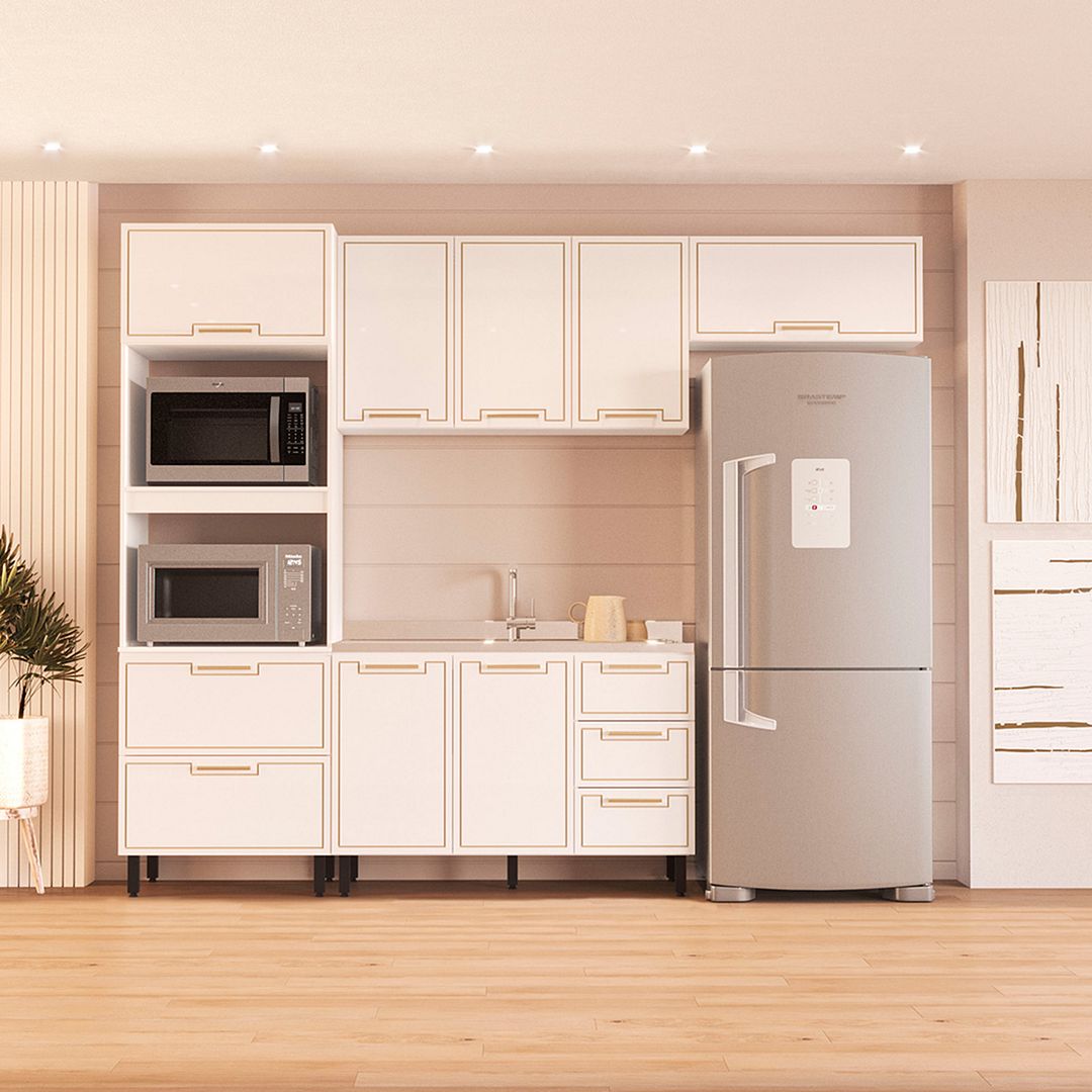 Cozinha Completa 3 Peças 225x270cm Com Corrediça Telescópica Em Mdp/mdf Politorno
