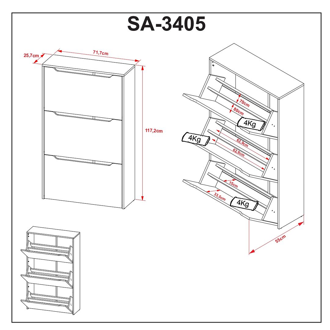 Sapateira Vertical Multiuso Organizadora com 3 Portas MDP Branco até 21 Pares Tecnomobili