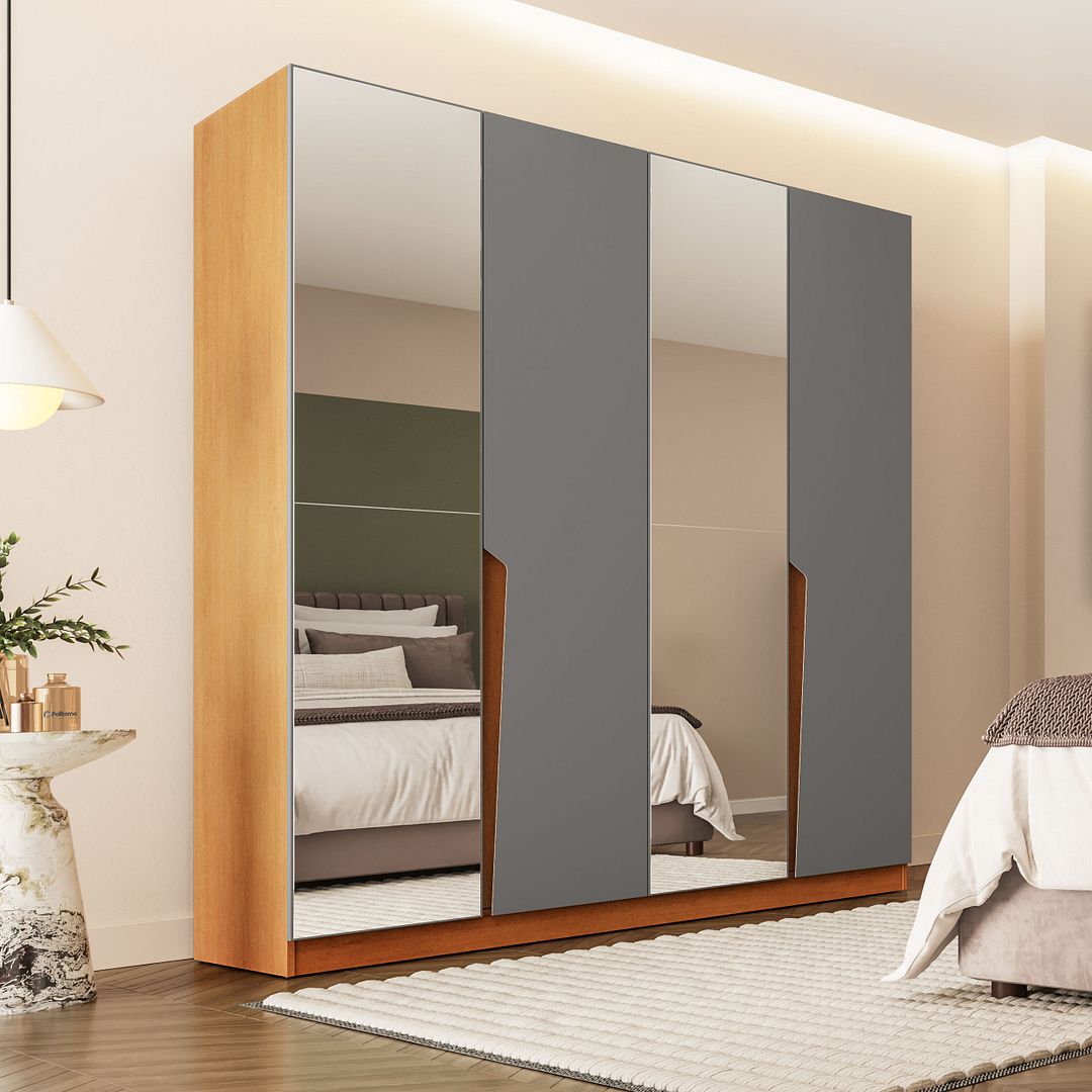 Guarda-Roupa 4 Portas 4 Gavetas Com Espelho 161cm Em Mdp/mdf Politorno