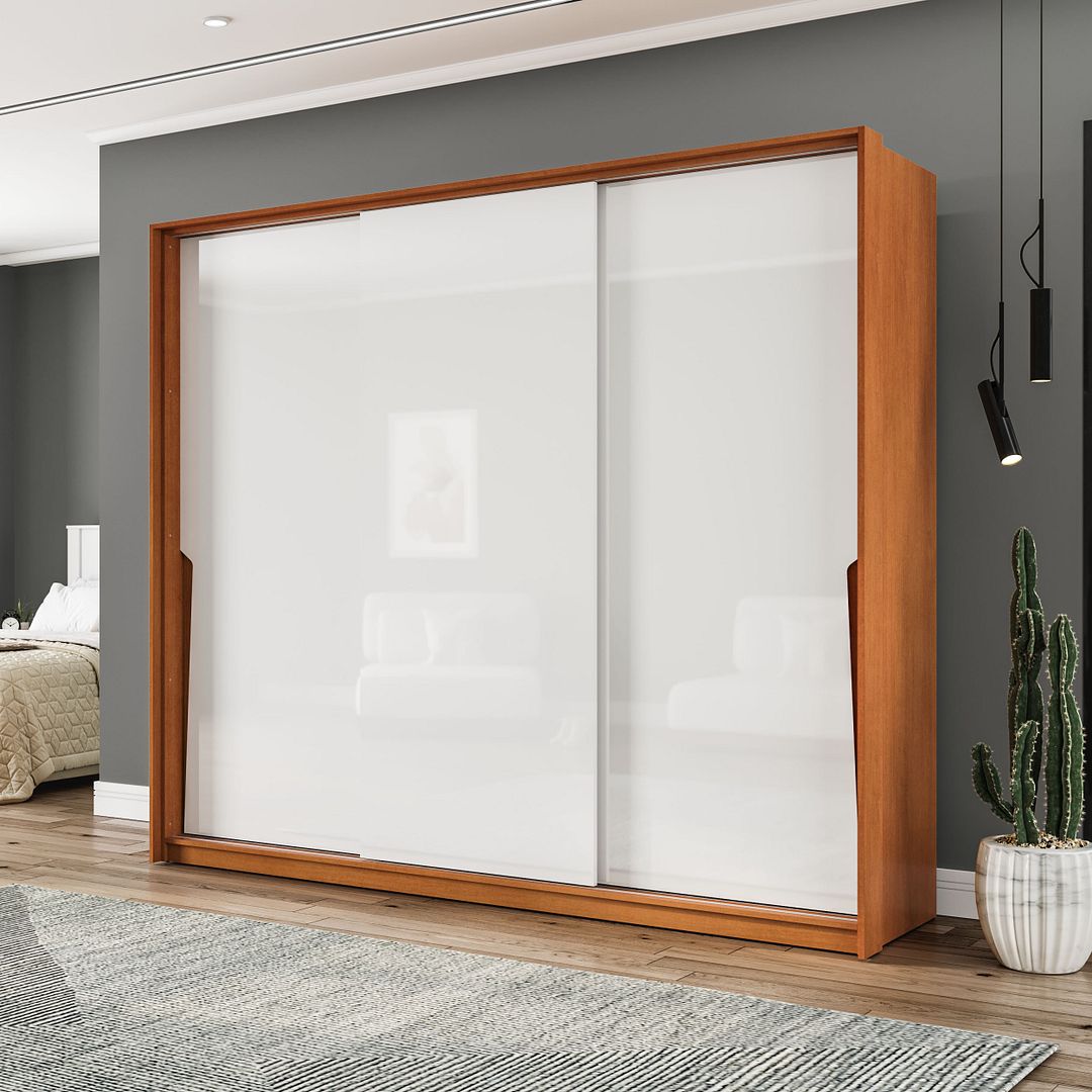 Guarda-Roupa 3 Portas De Correr 4 Gavetas 220cm Com Corrediça Telescópica Em Mdp/mdf Politorno