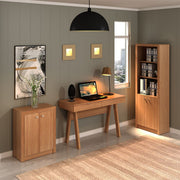 Conjunto de Escritório com Balcão, Armário 2 Portas e Escrivaninha Cavalete 120cm 2 Gavetas MDP Amêndoa Tecnomobili