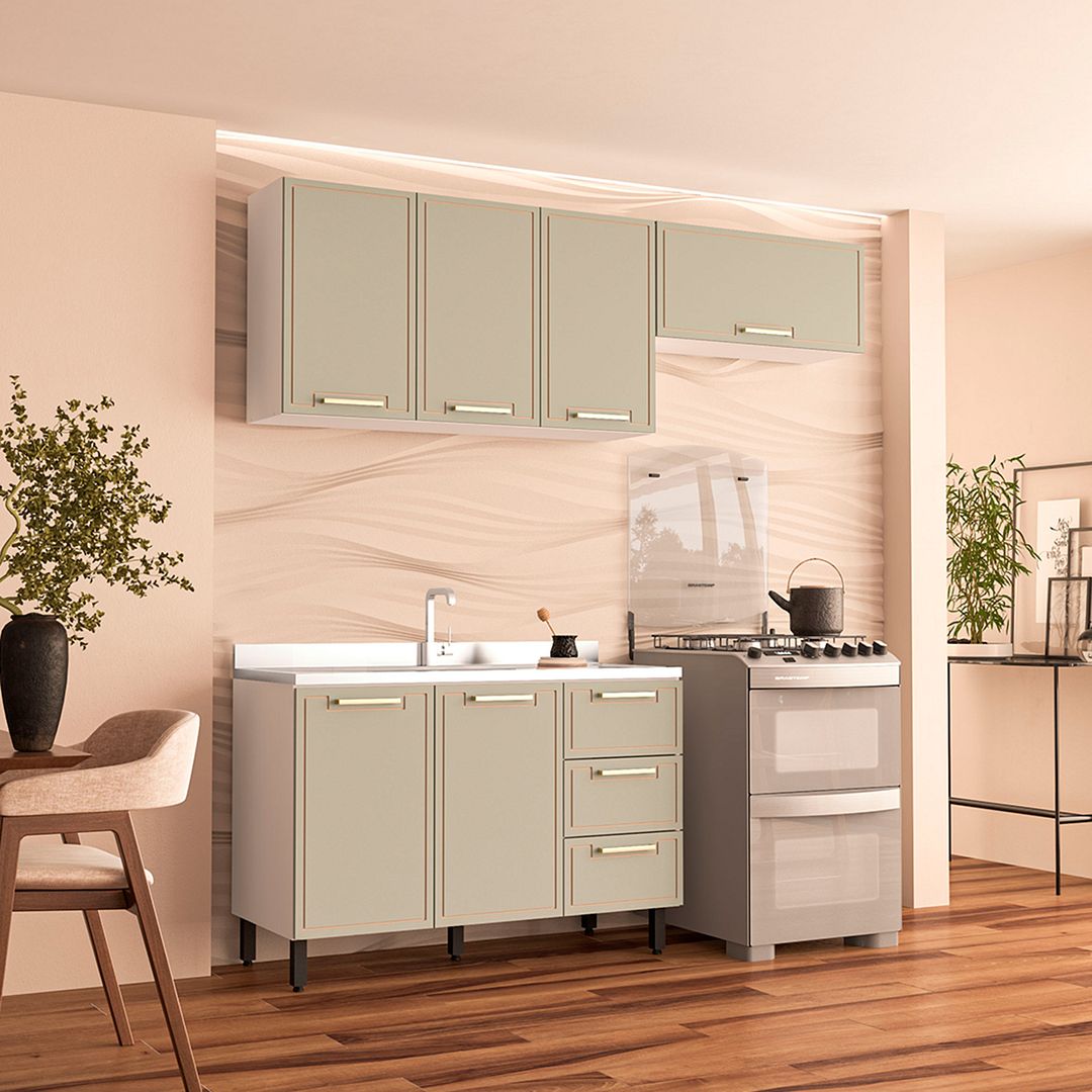 Cozinha Completa 3 Peças 225x200cm Com Corrediça Telescópica Em Mdp/mdf Politorno