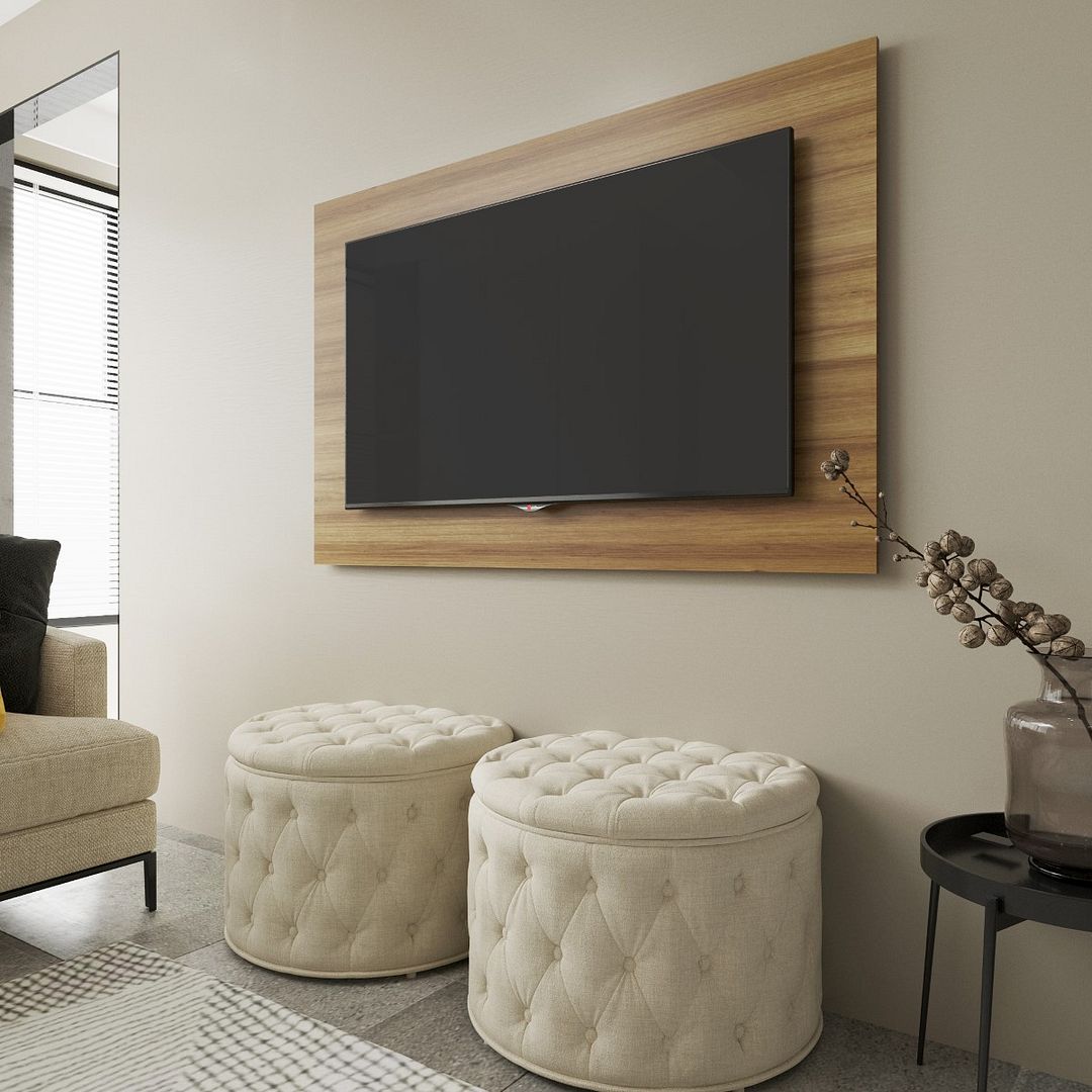 Conjunto de Escritório com Mesa de Reunião 136cm e Painel Suspenso até 42 Polegadas MDP Amendoa Tecnomobili