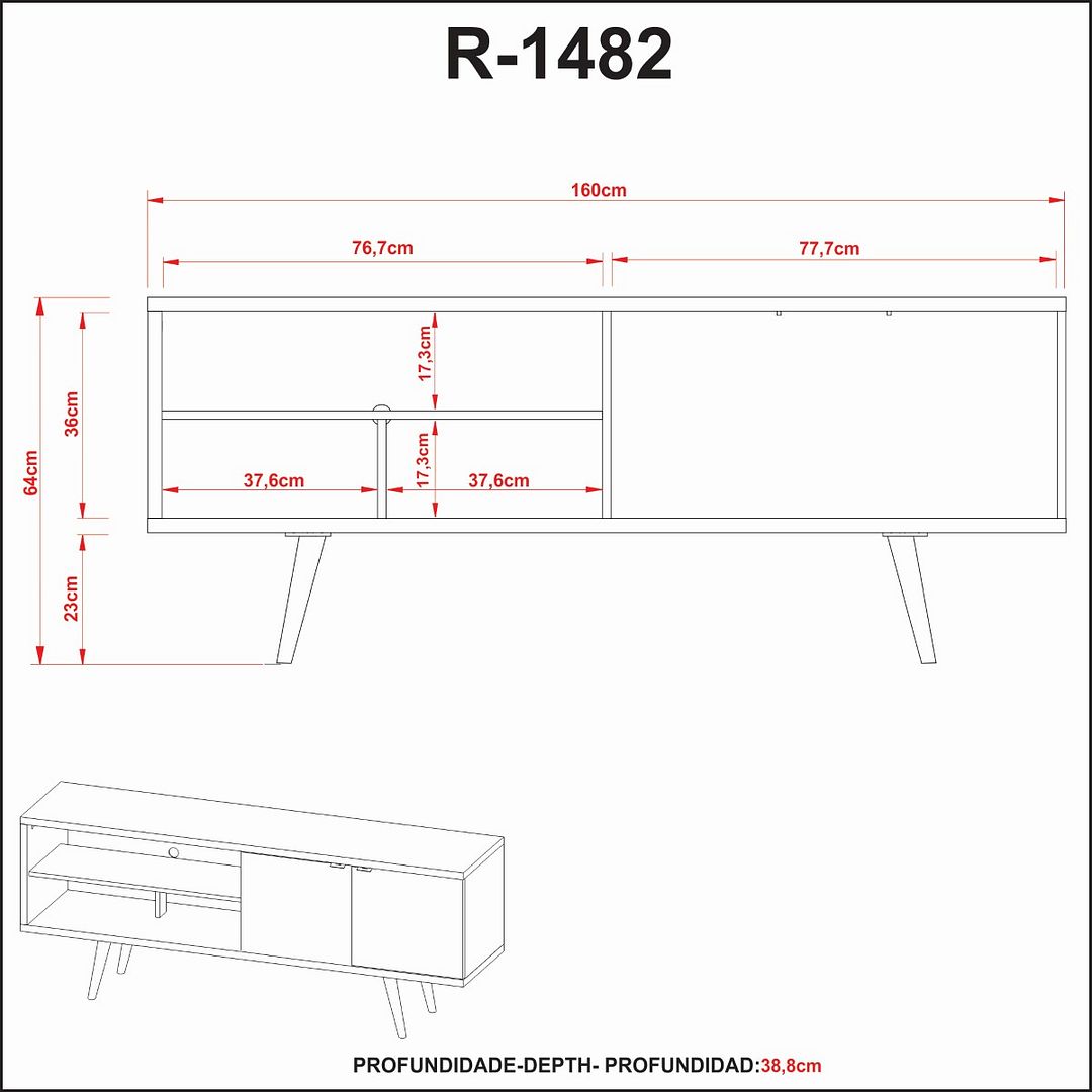 Rack Para TV até 55 Polegadas com 2 Portas MDP Amêndoa/Mármore LunarTecnomobili