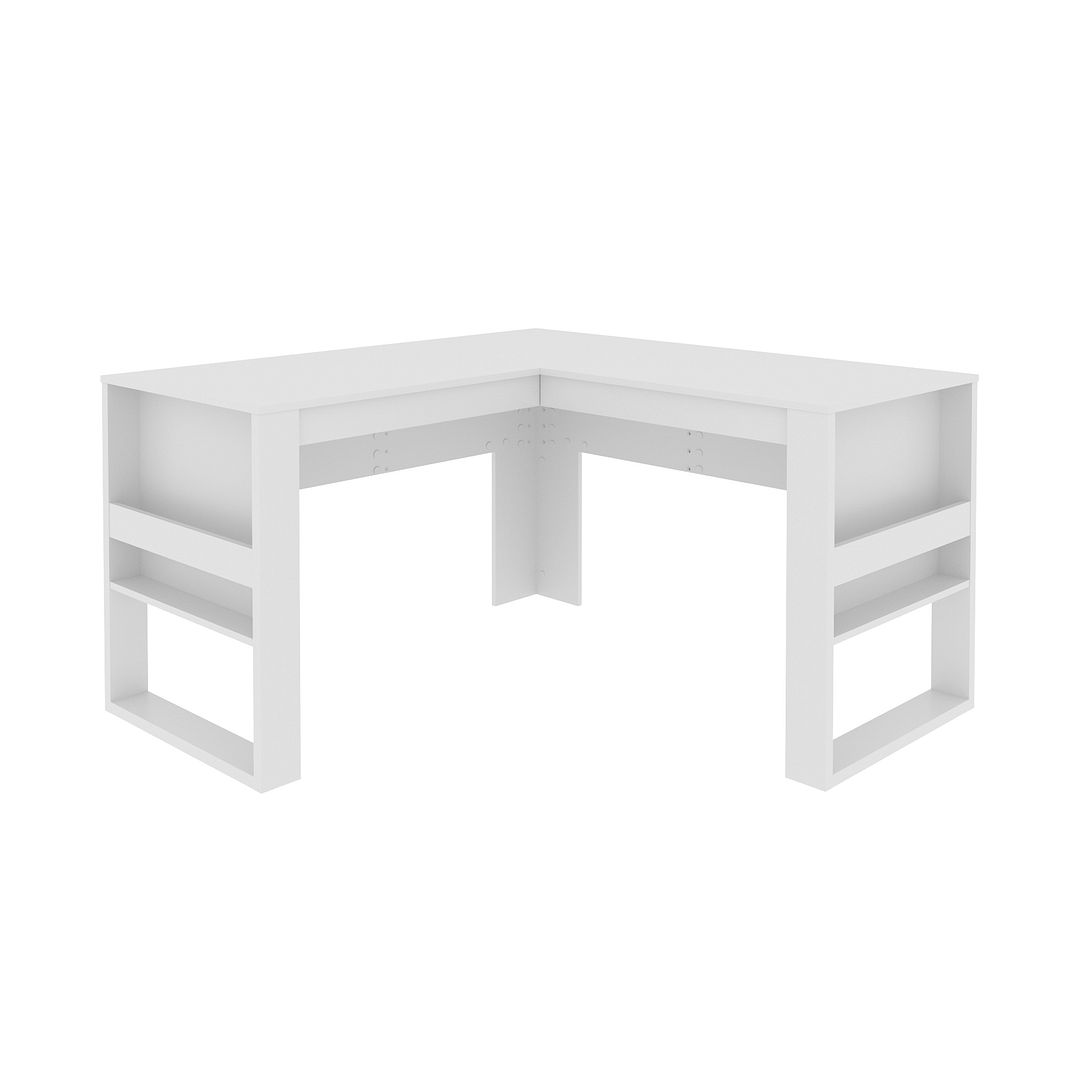 Mesa para Escritório 136cm em L com Detalhe Ripado MDP Branco Tecnomobili