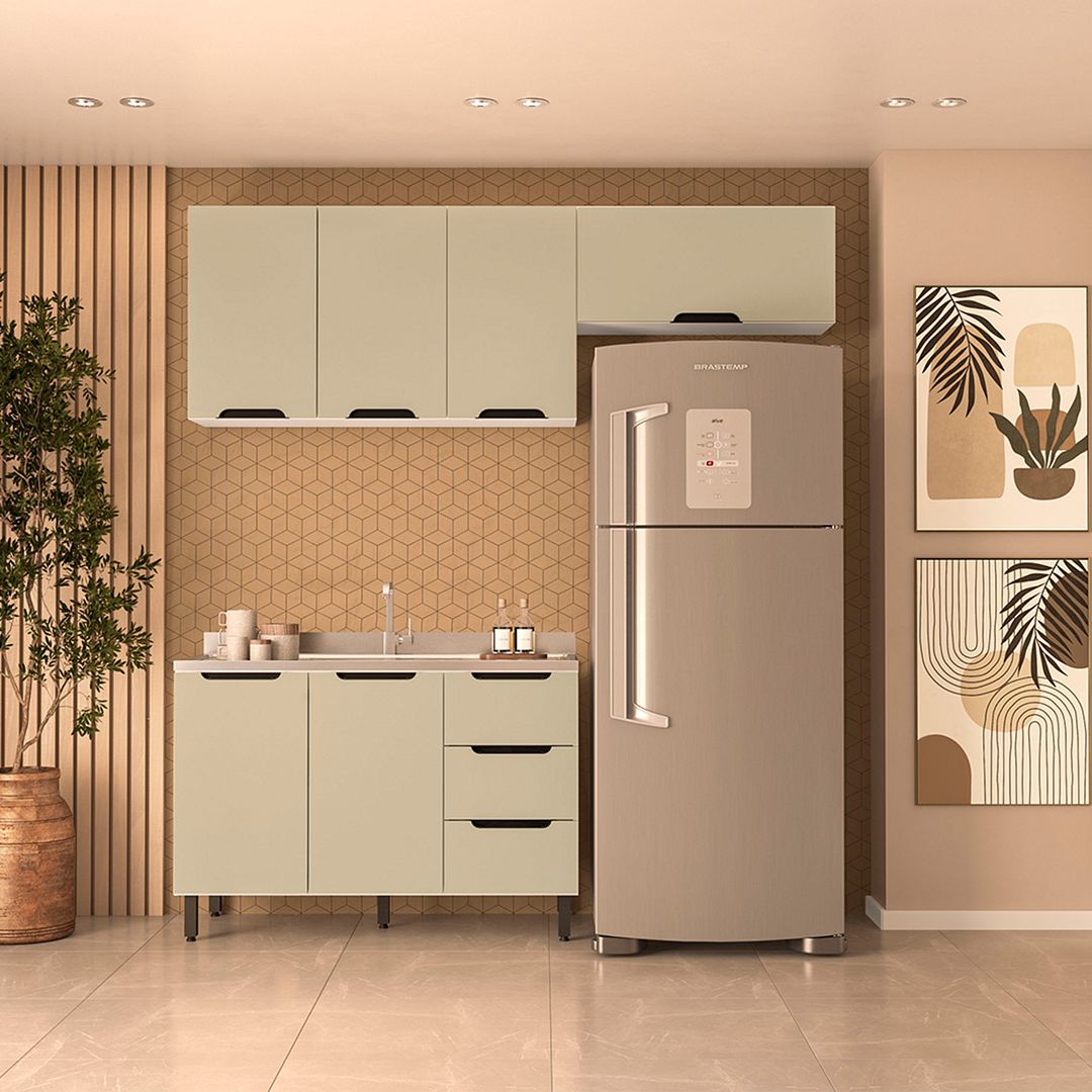 Cozinha Completa 3 Peças 225x200cm Com Corrediça Telescópica Em Mdp/mdf Politorno