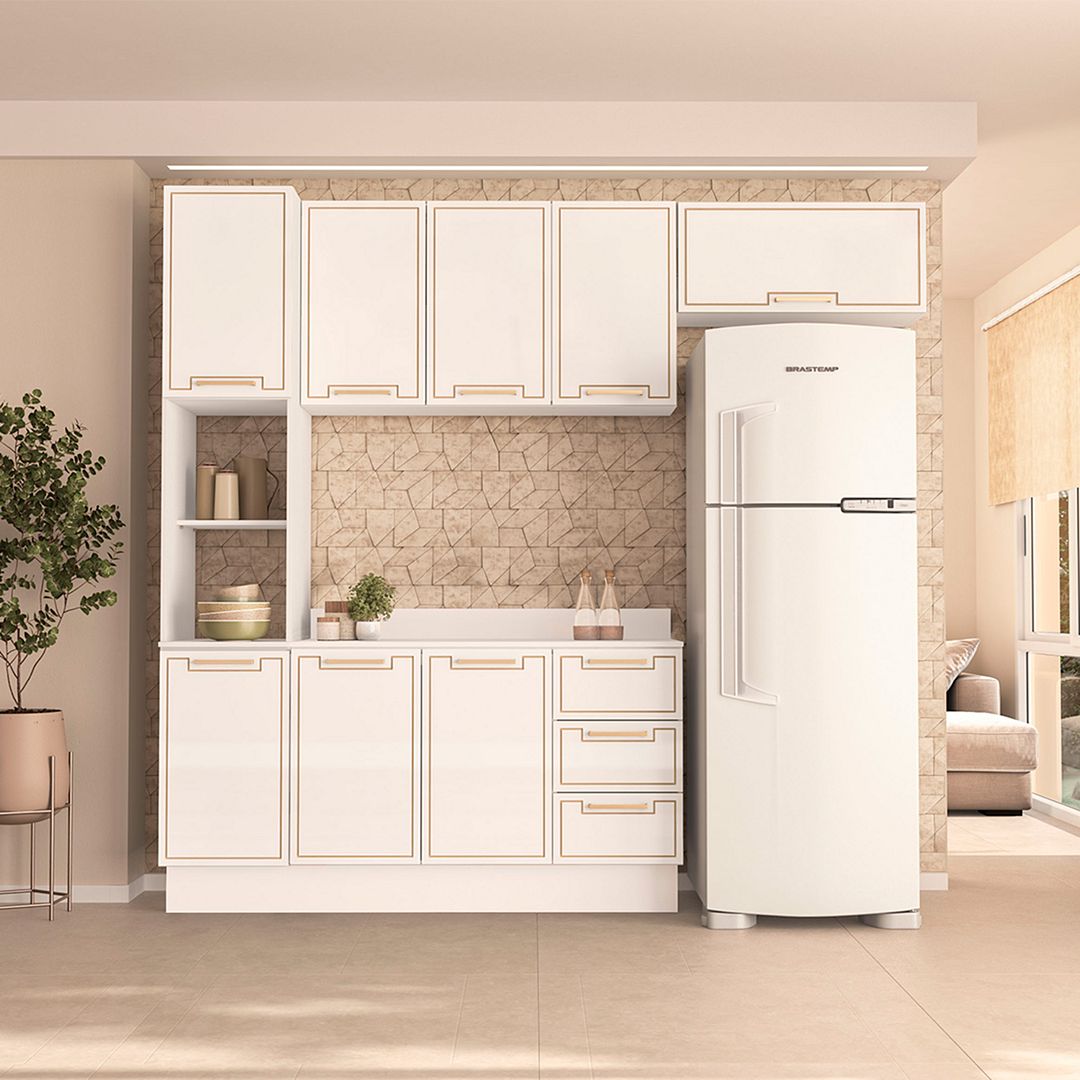 Cozinha Completa 4 Peças 225x240cm Com Paneleiro E Organização Em Mdp/mdf Politorno