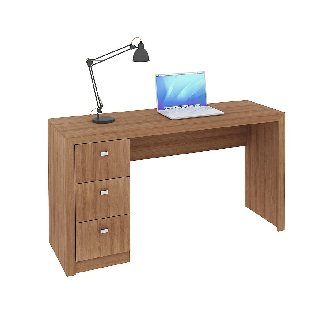 Conjunto de Escritório com Mesa 3 Gavetas, Armário com 2 Portas 5 Prateleiras e Gaveteiro MDP Amêndoa Tecnomobili