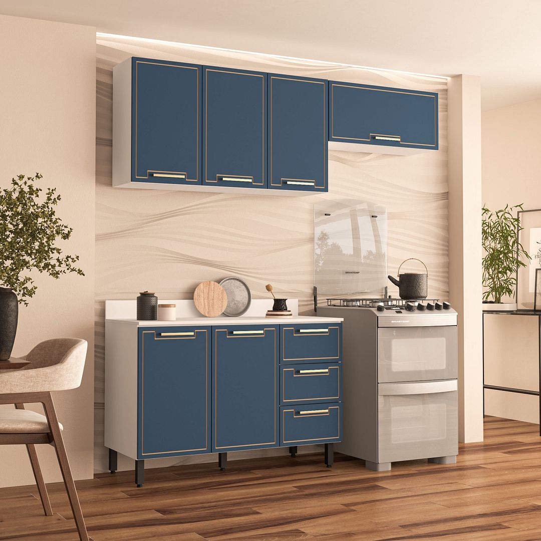 Cozinha Completa 3 Peças 225x200cm Com Design Compacto E Funcional Em Mdp/mdf Politorno