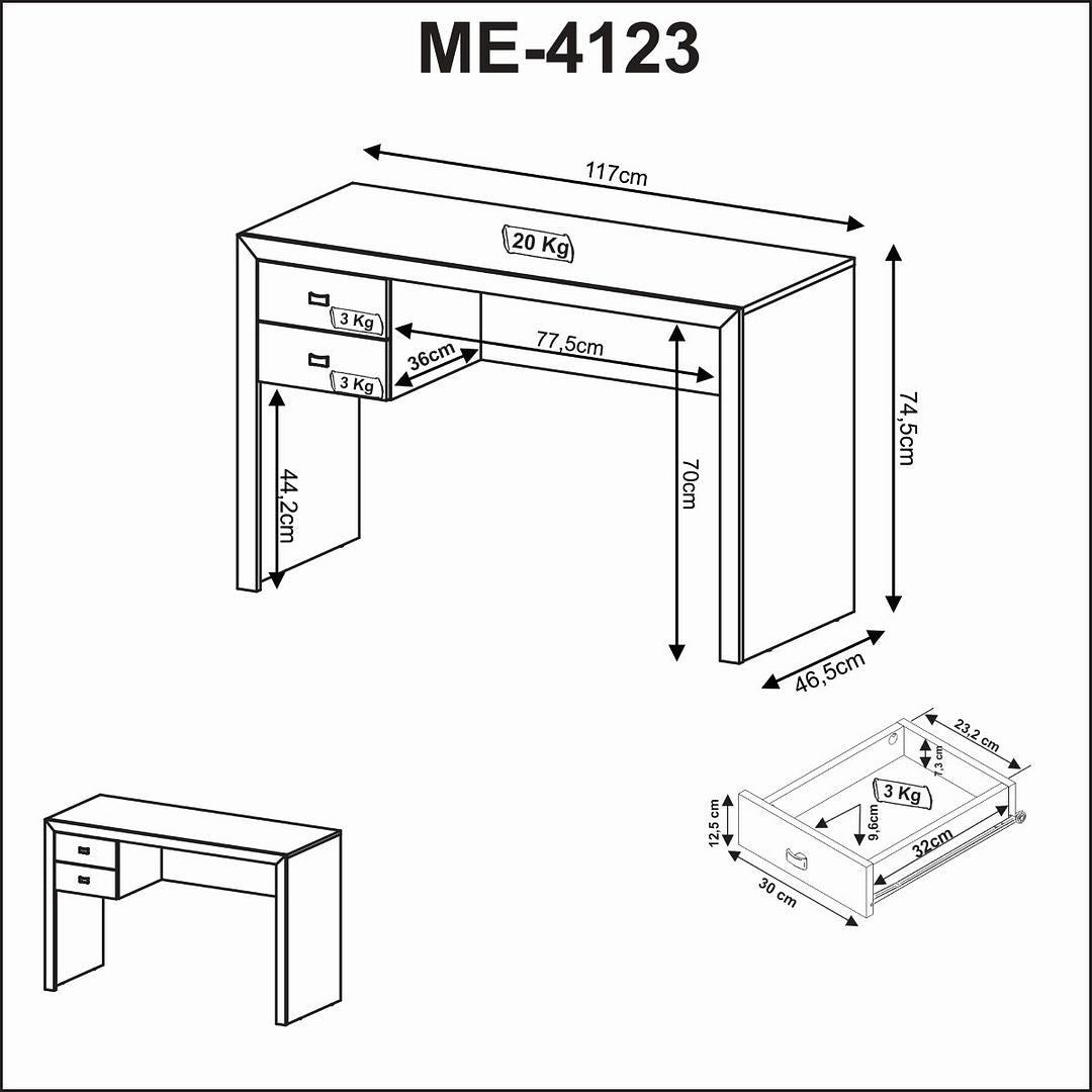 Mesa para Escritório 117cm com 2 gavetas MDP Branco Tecnomobili