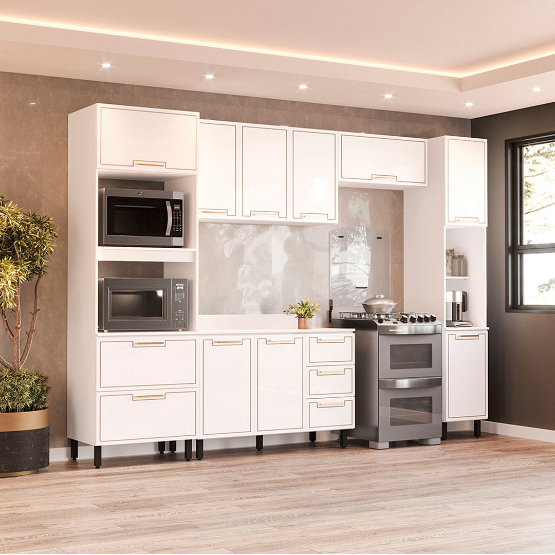 Cozinha Completa 5 Peças 225x310cm Com Amplo Espaço E Design Moderno Em Mdp/mdf Politorno