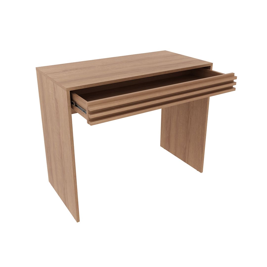 Conjunto de Escritório com Balcão 60cm, Armário 2 Portas e Chave e Escrivaninha com Gaveta MDP Amêndoa Tecnomobili
