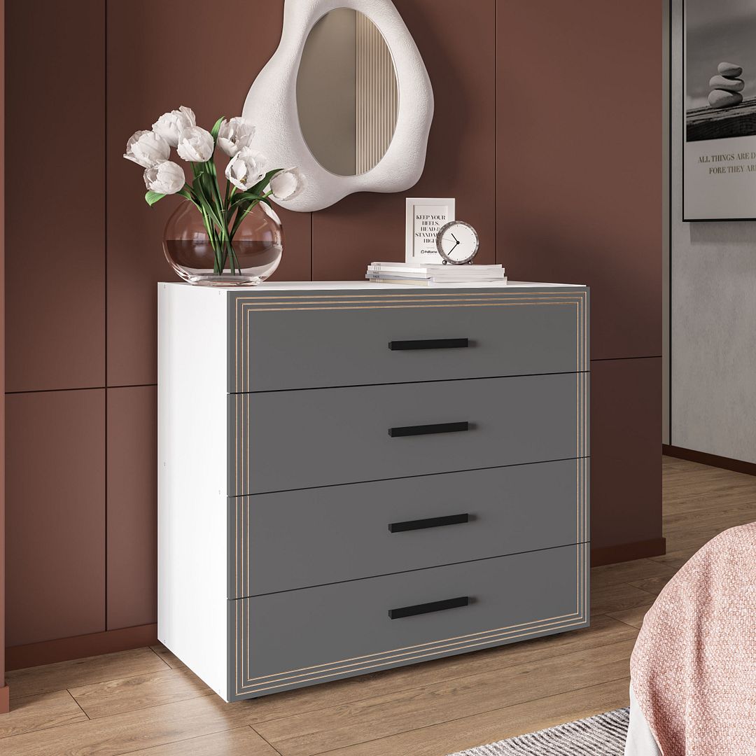Cômoda 4 Gavetas 90cm Com Detalhes Usinados E Corrediça Telescópica Em Mdp/mdf Politorno