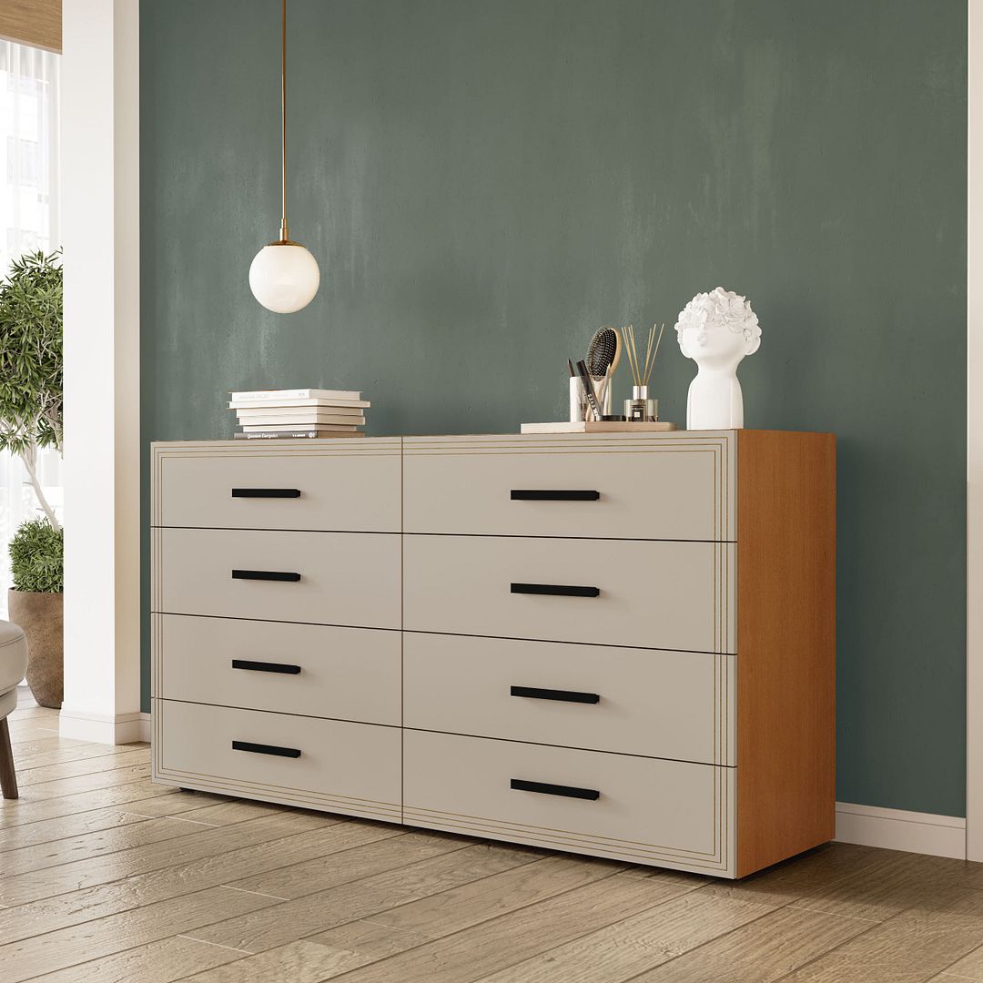 Cômoda 8 Gavetas 150cm Com Detalhes Usinados E Corrediça Telescópica Em Mdp/mdf Politorno