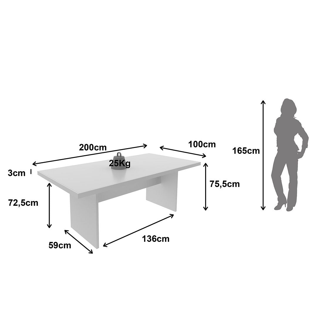 Mesa para Sala de Jantar 6 Lugares 200x100cm MDP Branco Tecnomobili