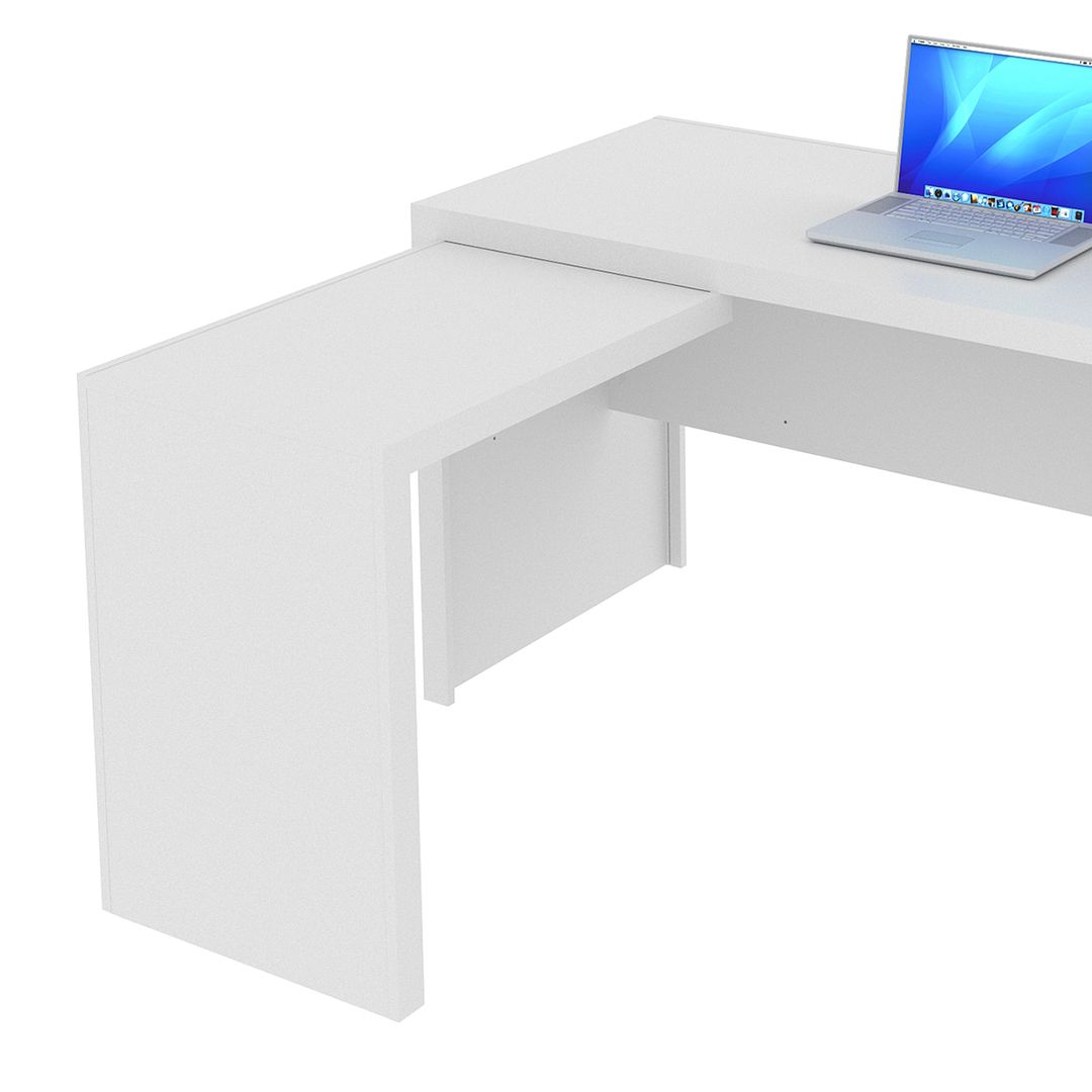 Mesa para Escritório com Mesa de Apoio e 3 Gavetas 158cm MDP Branco Tecnomobili
