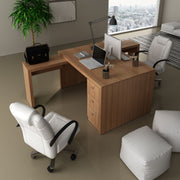 Conjunto de Escritório com 2 Mesas com Apoio Lateral e 3 Gavetas MDP Amêndoa Tecnomobili