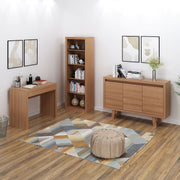 Conjunto de Escritório com Estante, Mesa 90cm com 1 Gaveta e Balcão 136cm com 3 portas MDP Amêndoa Tecnomobili