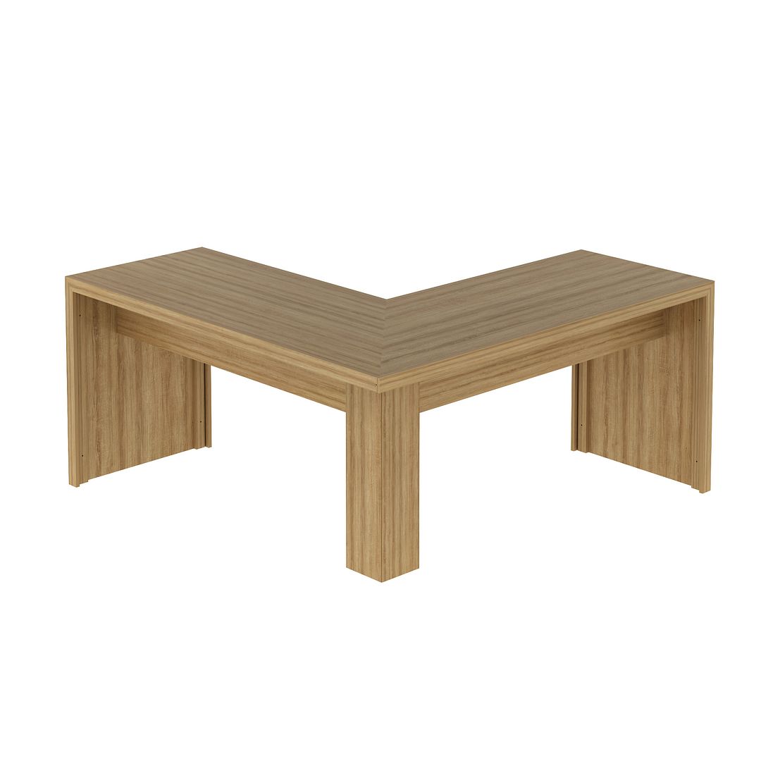 Conjunto de Escritório com Armário  2 Portas 5 Prateleiras e Mesa Angular em L 157,3cm MDP Amêndoa Tecnomobili