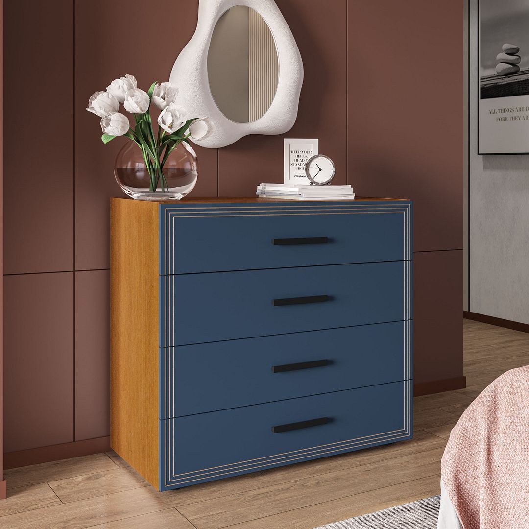 Cômoda 4 Gavetas 90cm Com Detalhes Usinados E Corrediça Telescópica Em Mdp/mdf Politorno