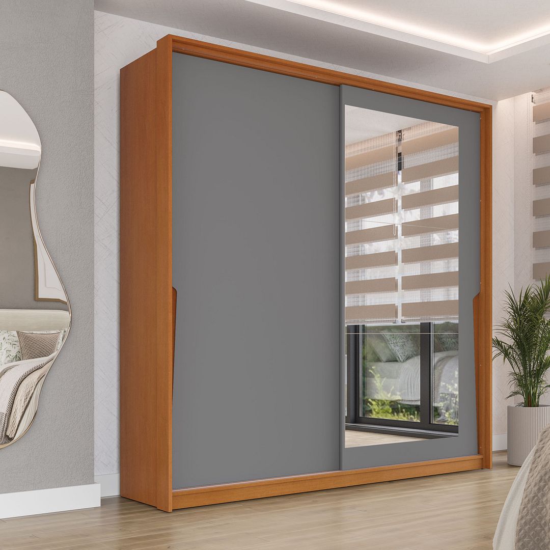 Guarda-Roupa 2 Portas De Correr 2 Gavetas Com Espelho 180cm Em Mdp/mdf Politorno