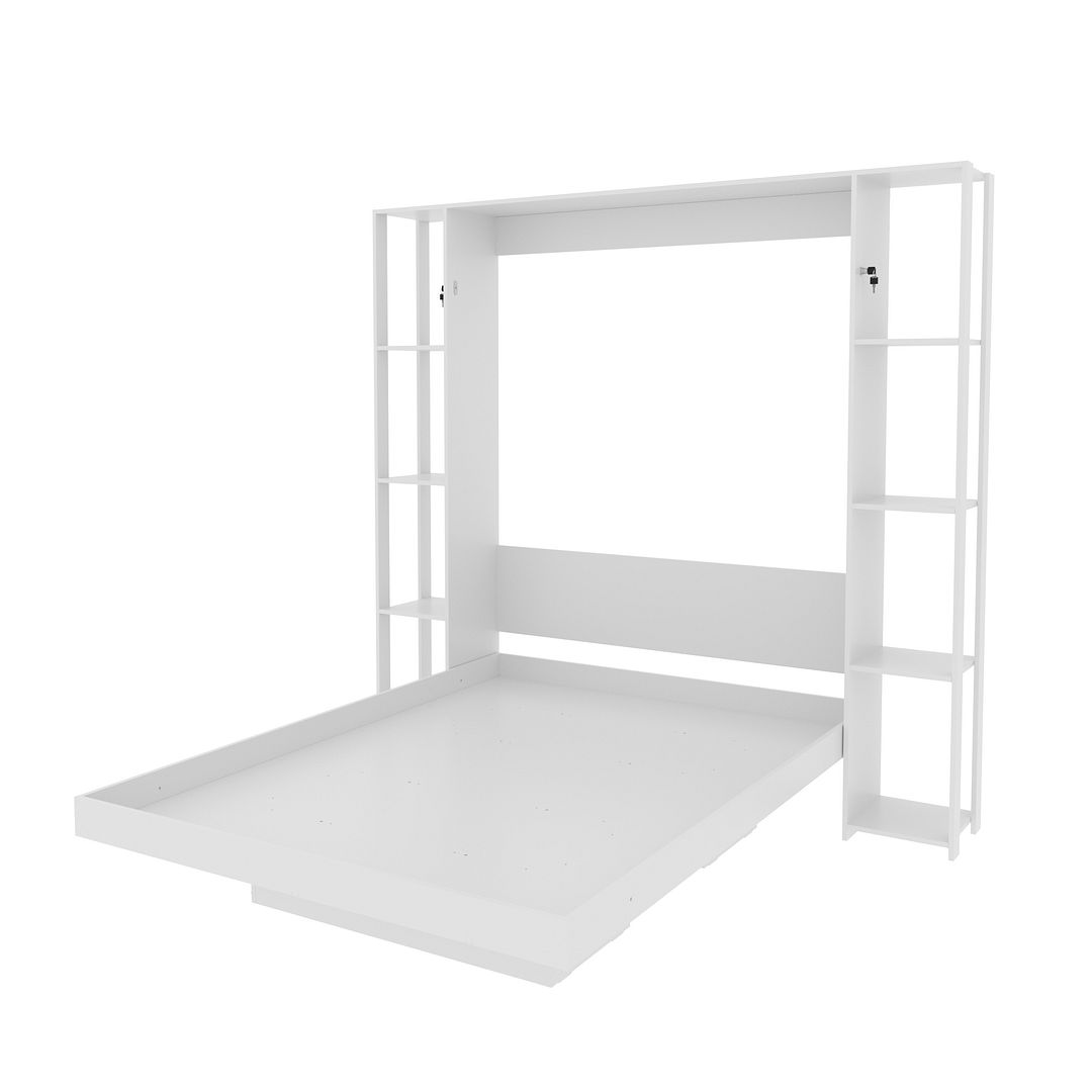 Cama Articulada Vertical Casal de Parede com 8 Prateleiras e 2 Nichos MDP Branco Até 240kg Tecnomobili