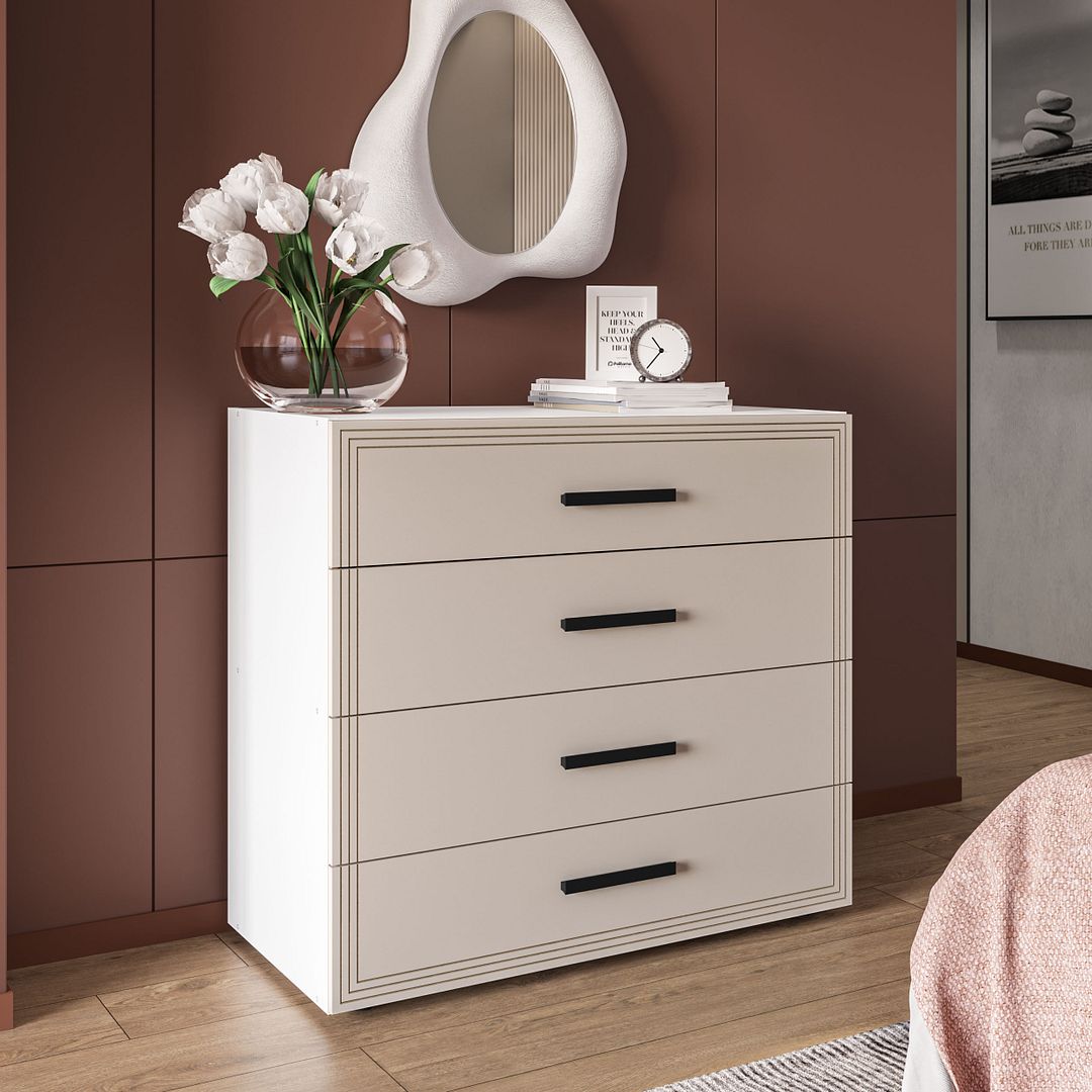 Cômoda 4 Gavetas 90cm Com Detalhes Usinados E Corrediça Telescópica Em Mdp/mdf Politorno