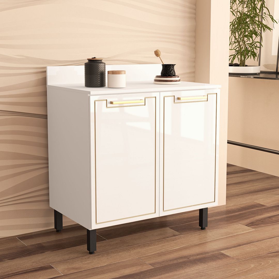 Balcão De Cozinha 2 Portas 80cm Com Detalhes Usinados Em Mdp/mdf Politorno